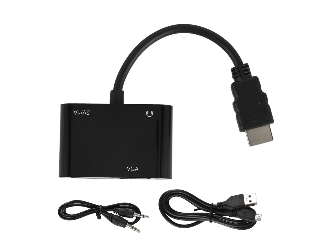 Adaptador de Interface Multimídia HD para VGA 1920x1080 com Cabo de Alimentação e Som