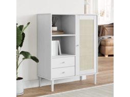 Vidaxl Móvel Alto Senja Aspeto Vime 90x40x112 Cm Pinho Maciço Branco