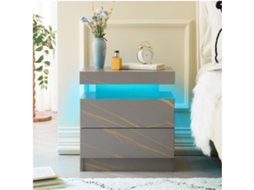 Mesa Cabeceira Led 2 Gavetas Cinza com Dourado