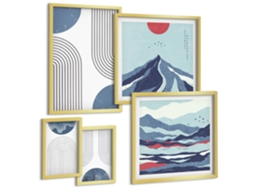 Conjunto De Pinturas Paisagens Abstratas Geometria Espelharte (5 Peças)