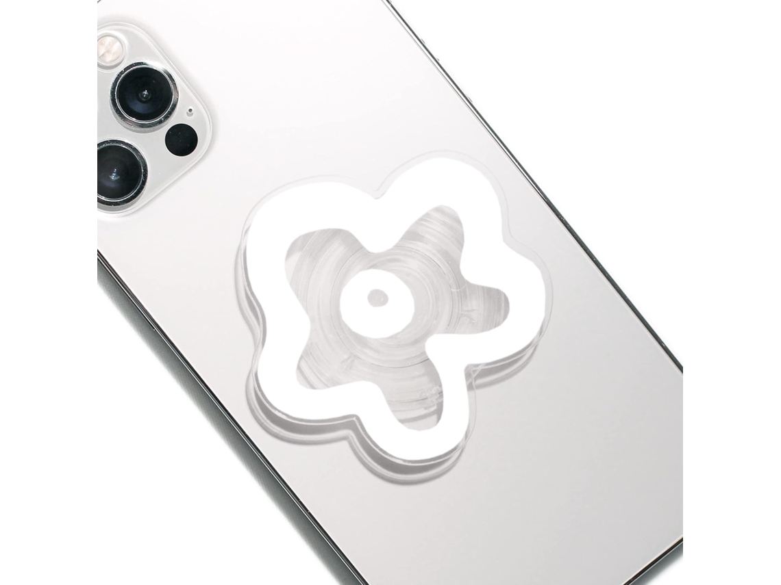 Suporte E Apoio Multifuncional Dobrável E Expansível Para Celular Em Formato De Flor De Acrílico, Branco.