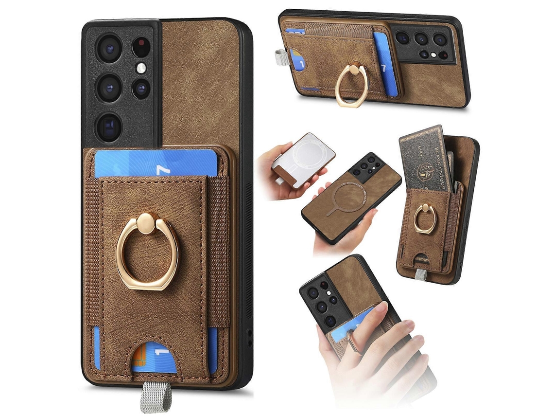 Capa De Couro Para Celular Com Bolsa Magnética Retrô E Divisória Para Cartão