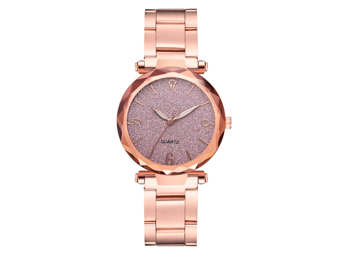 Relógio de Pulso Feminino com Pulseira de Aço Liga, Dial Redondo, Movimento de Quartzo (rosa)