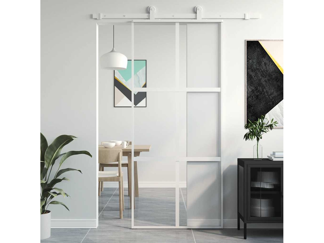 Vidaxl Porta Deslizante 90x205 Cm Vidro Temperado E Alumínio Branco