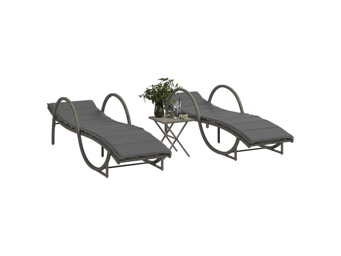 Vidaxl Espreguiçadeiras Com Mesa 2 Pcs Vime Pe Cinzento