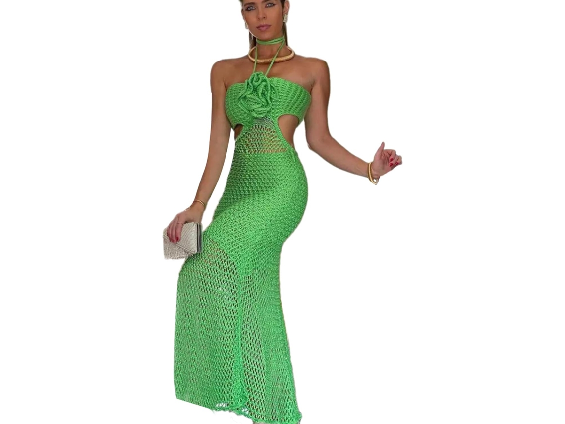 Vestido de Praia Feminino de Tricô com Costas Abertas SFUSHOS