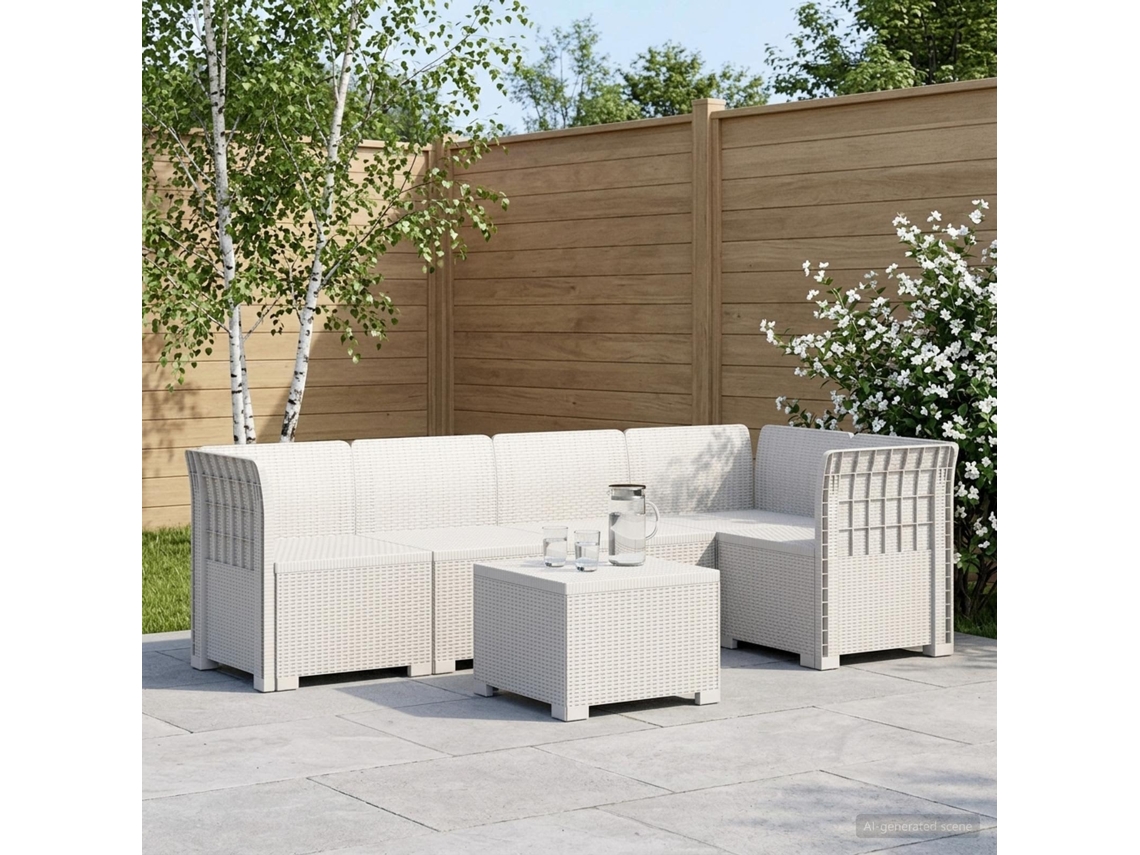Vidaxl Sofá De Jardim Para 5 Pessoas Com Visual De Rattan Pp Branco