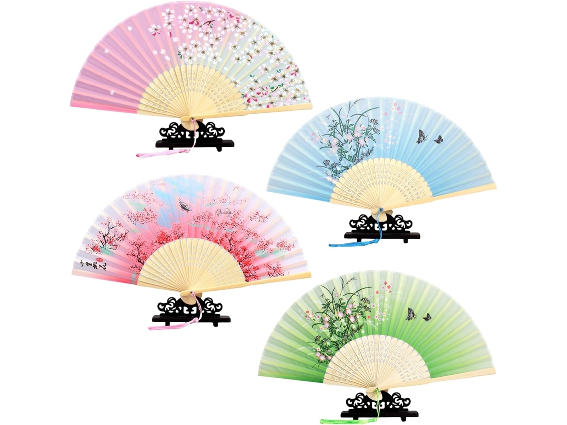 4 Peças Eventail Espagnol Éventails Pliables Com Frange En Soie Et Bambou Style Japonais Chinois Eventails À