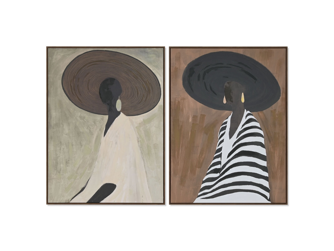 Pintura Home Esprit Branco Castanho Chapéu Moderno 90 X 4 X 120 Cm (2 Unidades)