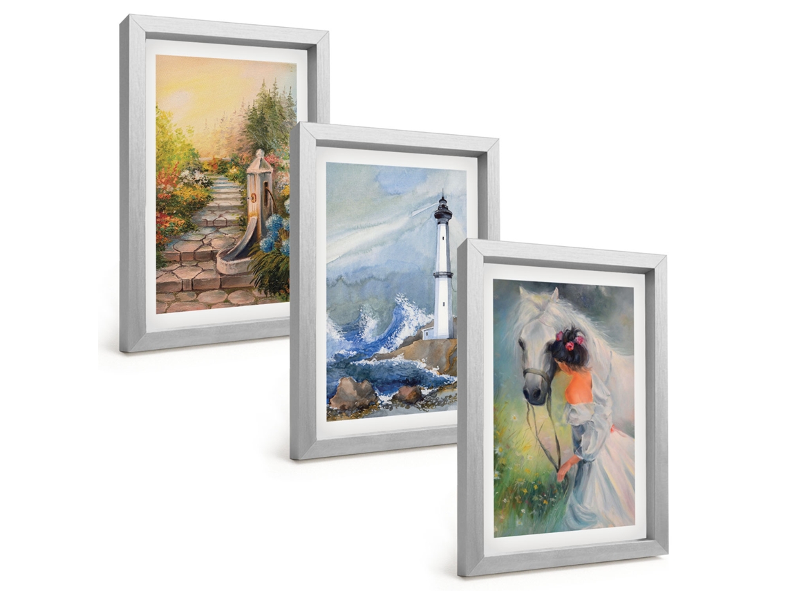 Composição De Quadros Cenário De Farol, Menina A Cavalo Espelharte (3 Peças 20x30 Cm)
