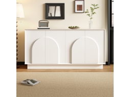 Cômoda Branca Moderna Com Portas Curvas – Armário 4 Portas Para Sala E Jantar, Mdf Com Acabamento Fosco, Solução Elegante E Funcional, 160 Cm.