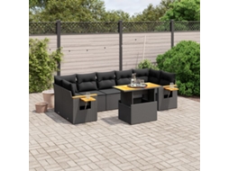 Conjunto de 8 Sofás de Jardim com Almofadas Vime Pe Preto Dkd Home Decor