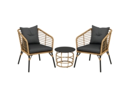 Conjunto Bistrô 3 Peças Resistente às Intempéries Mesa Lateral e 2 Cadeiras 62x65x78cm Areia + Cinza Escuro ZENCORE SERVICES