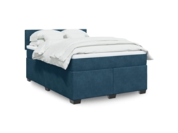 Vidaxl Cama Com Molas/colchão 140x190 Cm Veludo Azul-escuro