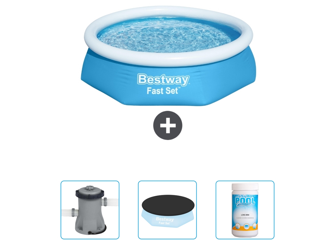 Piscina Inflável Redonda BESTWAY Fast Set 244 X 61 Cm Azul Incluída Bombear Cobrir Cloro