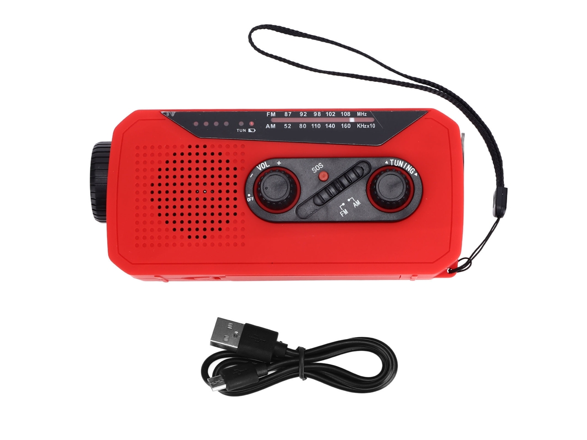 Rádio de Emergência com Célula Solar, Manivela, Lanterna Led e Bateria Externa de 2000mah para Campismo e Trilhas, Plugue Europeu AQUAFORGE