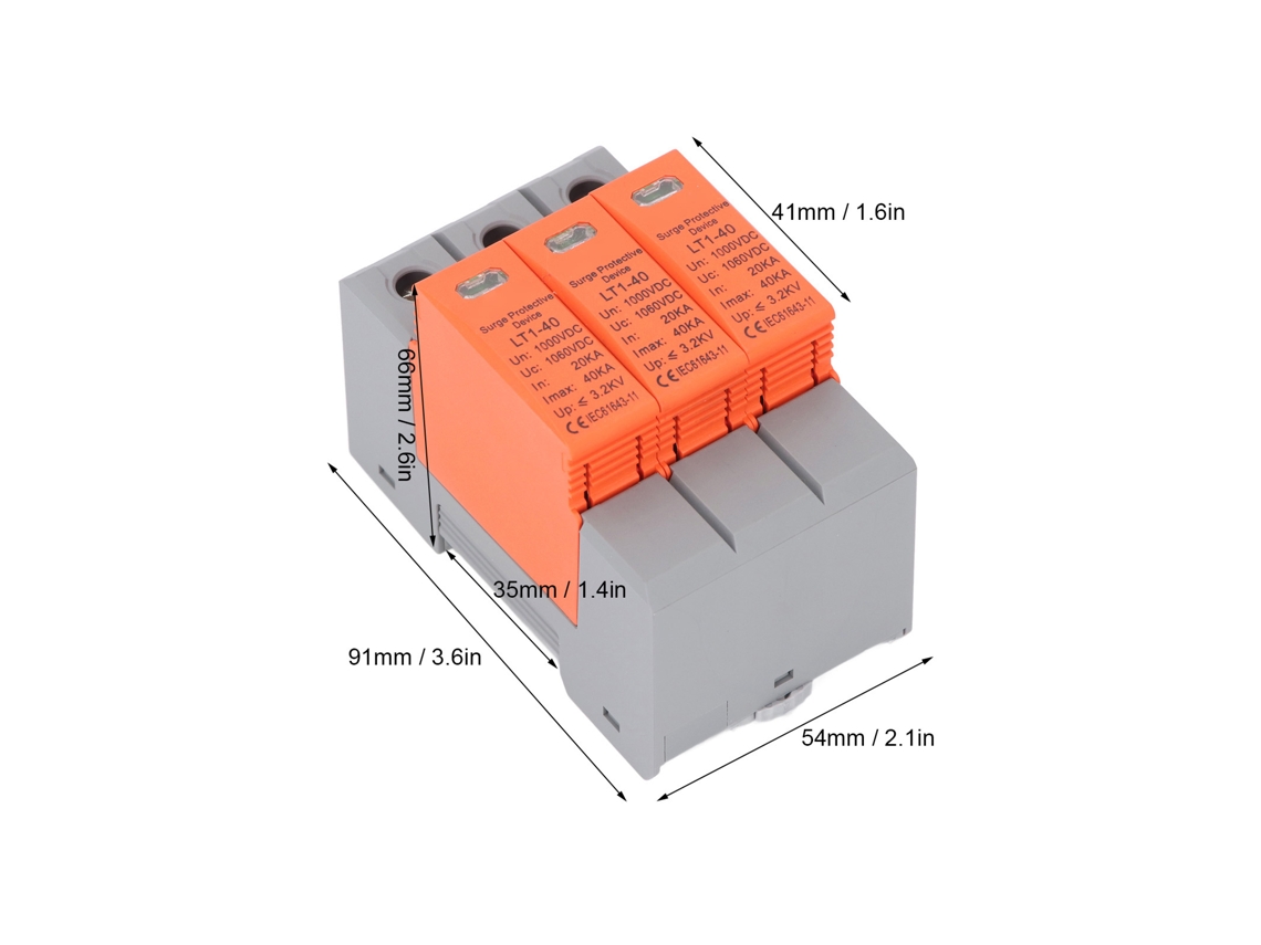 Laxiscreed Protector De Sobretensão Fotovoltaico 3p Para Painéis Solares Em Din 35mm, Até 1000v