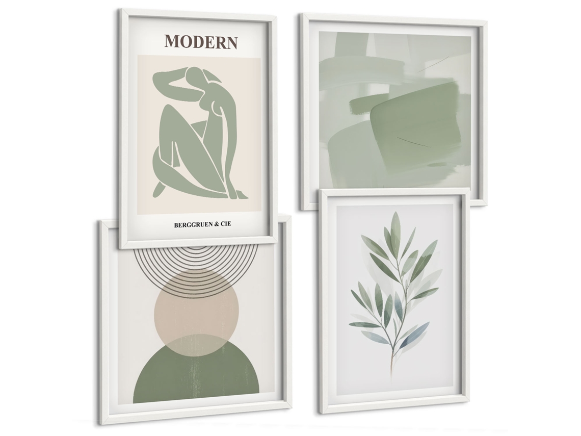 Composição De Quadros Estilo Moderno Com Abstração Espelharte (4 Peças)
