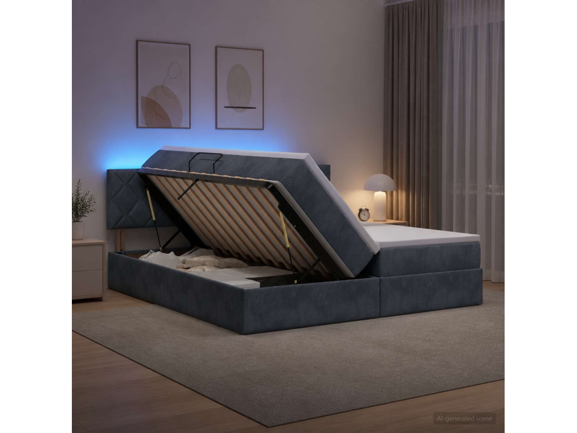 Vidaxl Cama De Armazenamento Led Com Colchão Cinzento-escuro