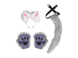 Ats conjunto Orejas Patsa Cola Peluche de Pelo Falso Simulación Alta Lobo Gatso para Cosplay Carnaval Fiesta Gris Oscuro