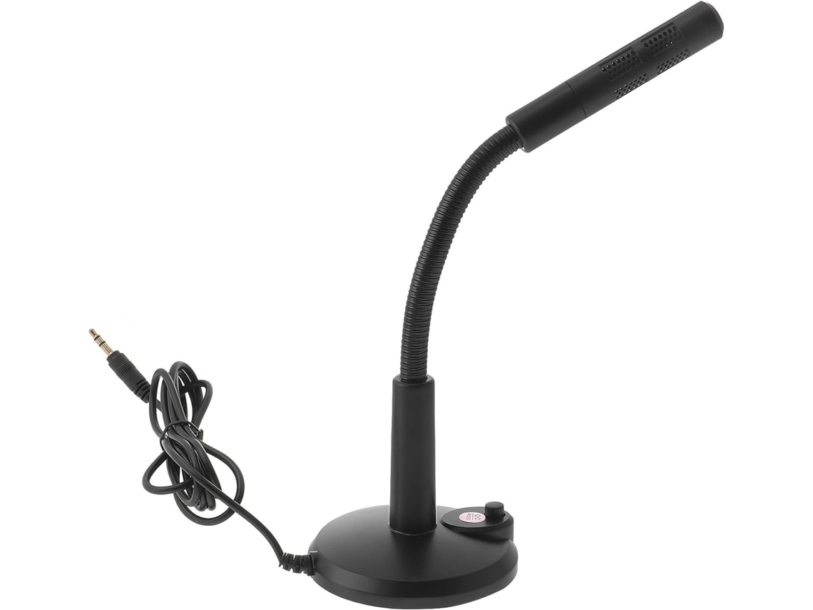 Microfone Leve E Fácil De Usar, Com Base De Mesa De Plástico Estável E Cabo Incluso.