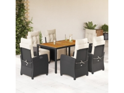 Vidaxl 7 Pcs Conjunto De Jantar P/ Jardim C/ Almofadões Vime Pe Preto
