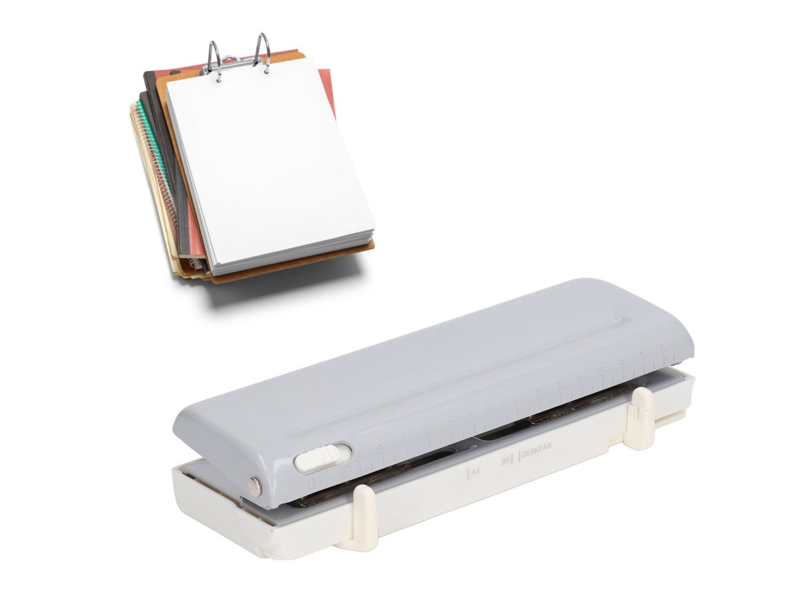 Perfurador de Precisão, Cinza, com Corpo em Metal Pintado, Bandeja de Plástico, para Papel A4, A5, B5, A6 e A7, Capacidade para 10 Folhas BRILVIBERA