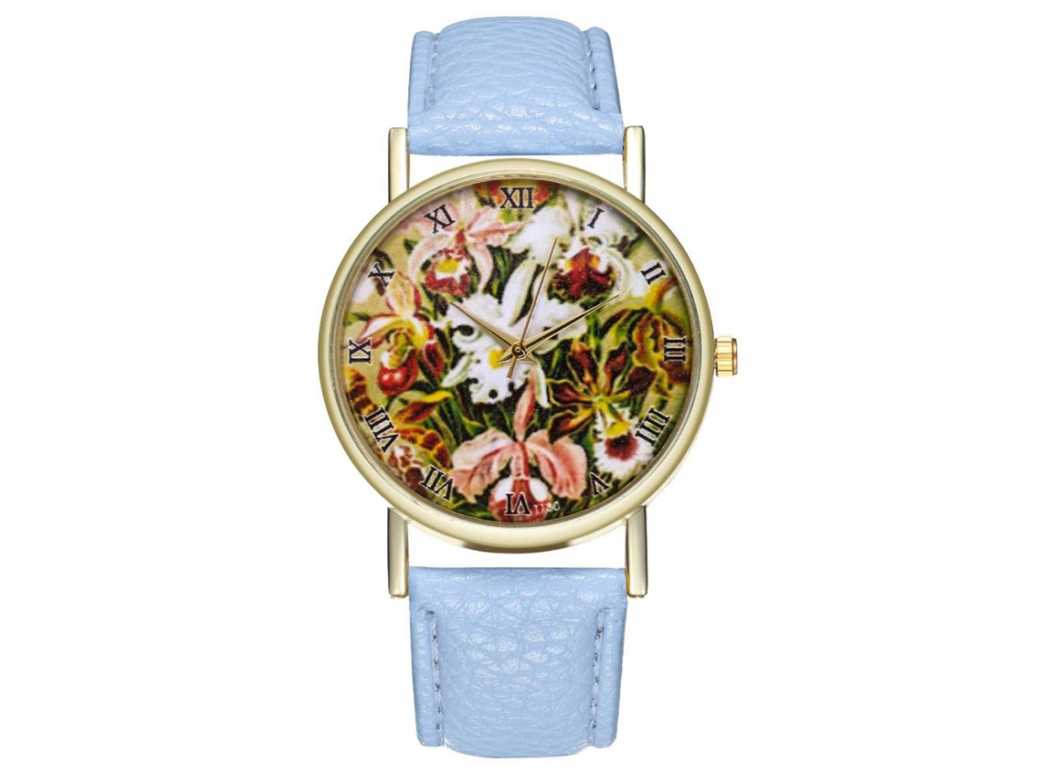 Reloj De Pulsera Para Hombre Con Correa De Pu, Dial Redondo, Cuarzo, Azul Claro