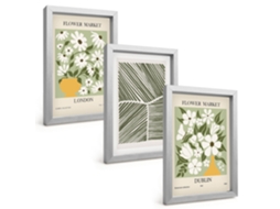 Composição De Quadros Padrões Florais Londres Dublin Espelharte (3 Peças 20x30 Cm)