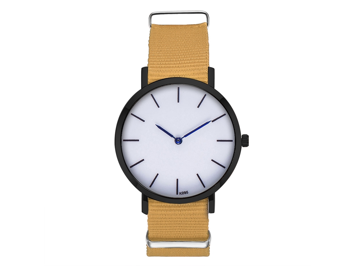 Relógio masculino de quartzo com mostrador redondo e pulseira de nylon bege elegante e casual.