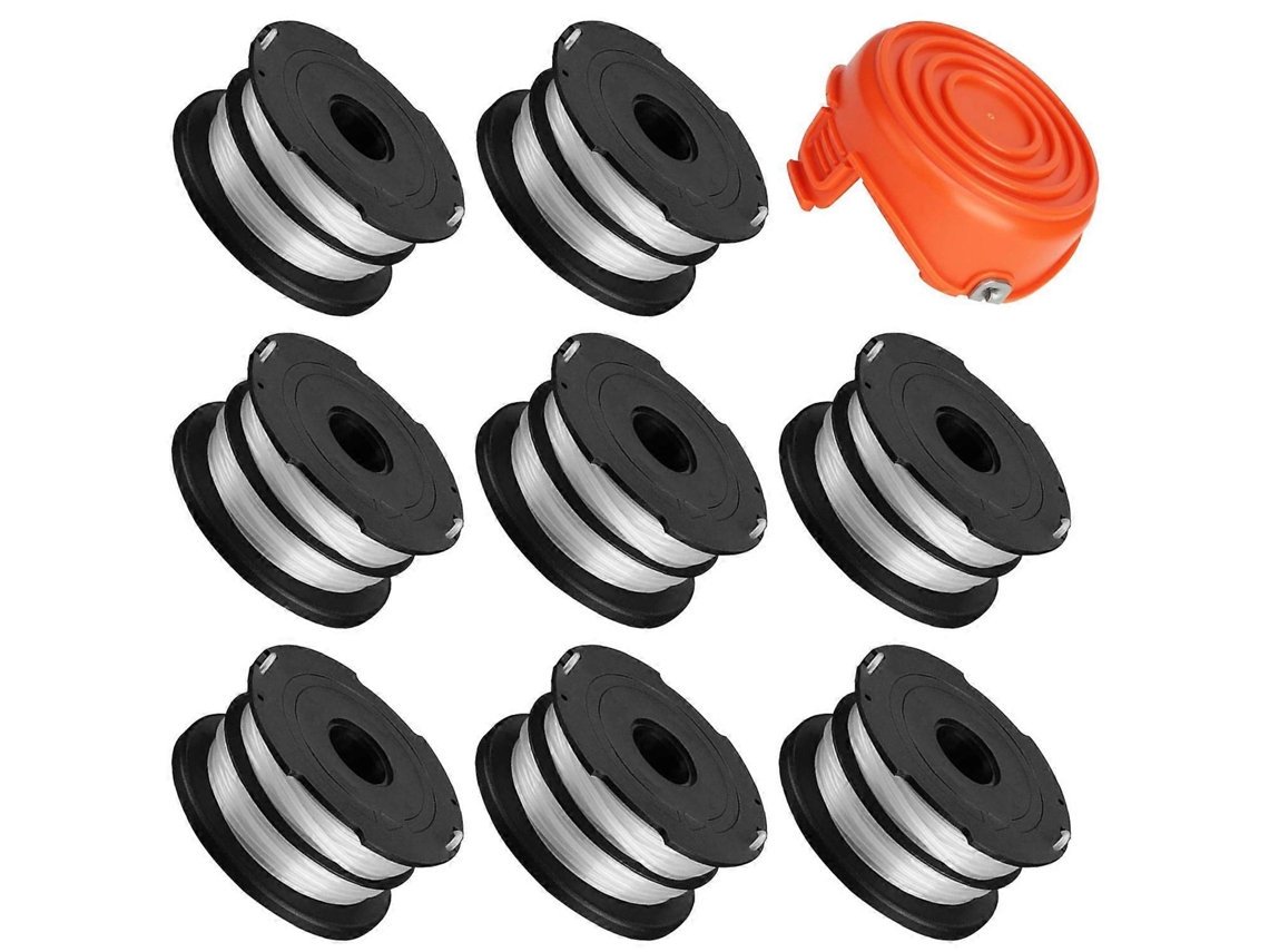 8 Carretéis De Substituição E 1 Tampa De Carretel Para Cortador De Grama Black Decker Gh750, Gh710 E Gh700, Df-065-bkp Rc-065-pa