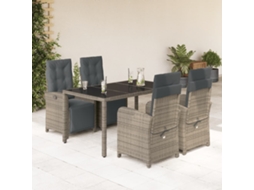 Vidaxl 5 Pcs Conjunto De Jantar P/ Jardim C/ Almofadões Vime Pe Cinza
