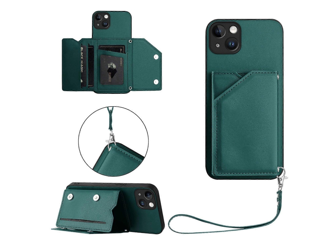 Capa Para Iphone 15 Plus Com Suporte Para Cartão E Suporte Para Celular Com Alça De Pulso