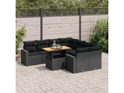 Vidaxl 9 Pcs Conjunto De Sofás P/ Jardim C/ Almofadões Vime Pe Preto
