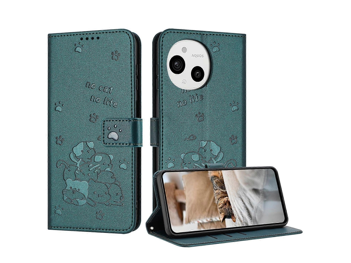 Capa De Couro Para Celular Com Estampa De Gatinho E Cordão