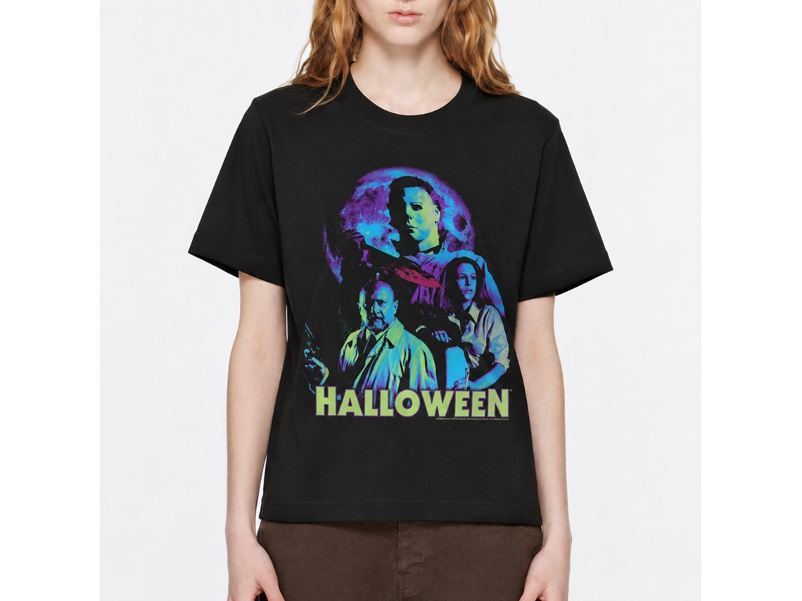 Rockinstone Halloween Neon Moon Black Adult T-shirt Size:m