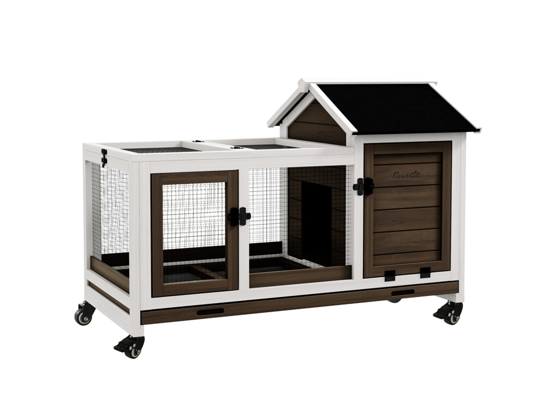 Kleintierstall Für Zwergkaninchen, Meerschweinchen, Mit Rädern, 108 X 58 X 73,5 Cm, Kaffee
