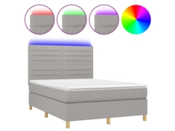Cama Box Spring com Colchão e Led Tecido Cinza Claro MAISON EXCLUSIVE (140x190 cm)