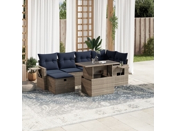 Vidaxl Conjunto De Sofá De Jardim Com 7 Peças E Almofadas Em Rattan Sintético Cinza