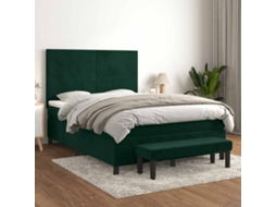 Vidaxl Cama Com Molas/colchão 140x190 Cm Veludo Verde-escuro