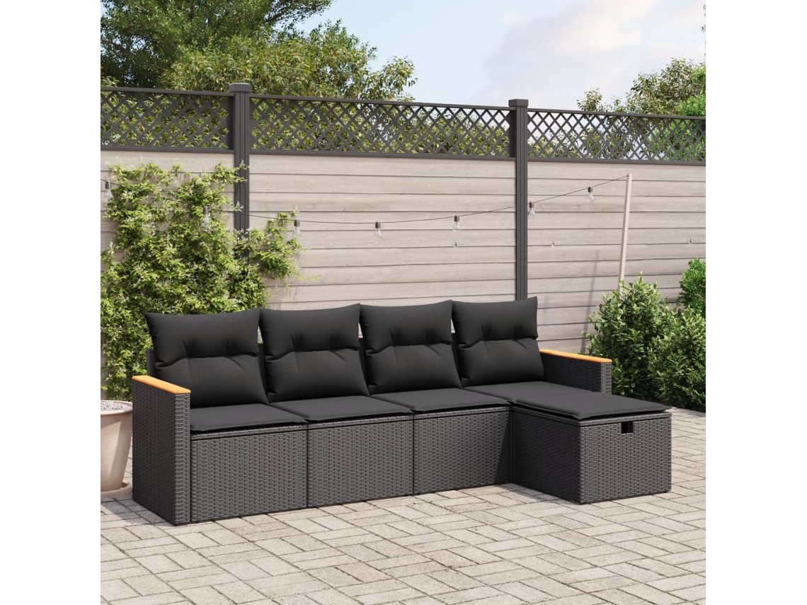 5 Pcs Conjunto Sofás De Jardimconjuntos Relax Jardimconjunto De Jantar Com Almofadões Vime Pe Preto Cfw101546 Lovely Home