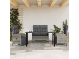 4 Pcs Conjunto De Jantar P/ Jardim C/ Almofadões Vime Pe Cinza Dkd Home Decor