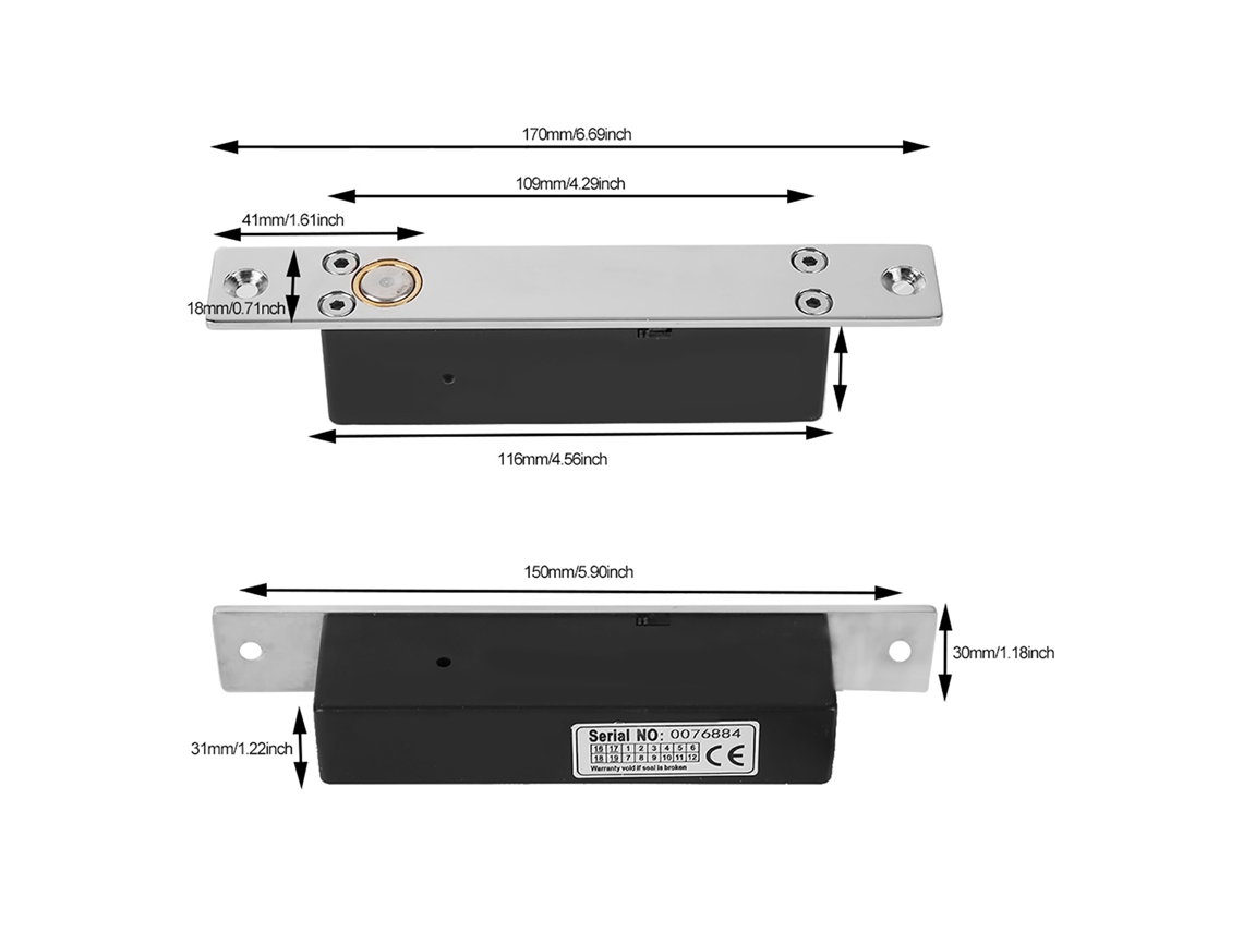 Lurelia Fechadura Magnética Elétrica Para Porta Com Controlo De Acesso, Dc 12v, Ip66