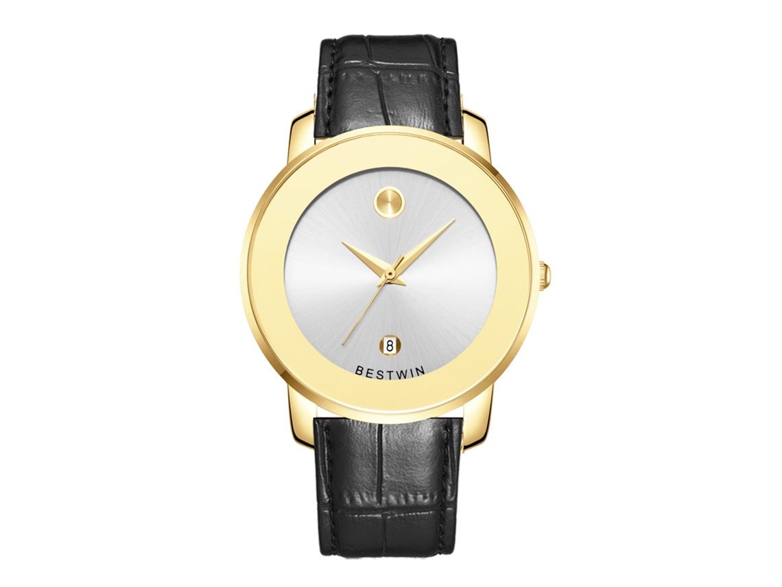 Relógio de Quartzo Masculino MDUG (dourado e Branco Pulseira de Couro)
