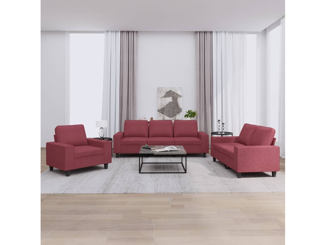 Vidaxl 3 Pcs Conjunto De Sofás Tecido Vermelho-tinto