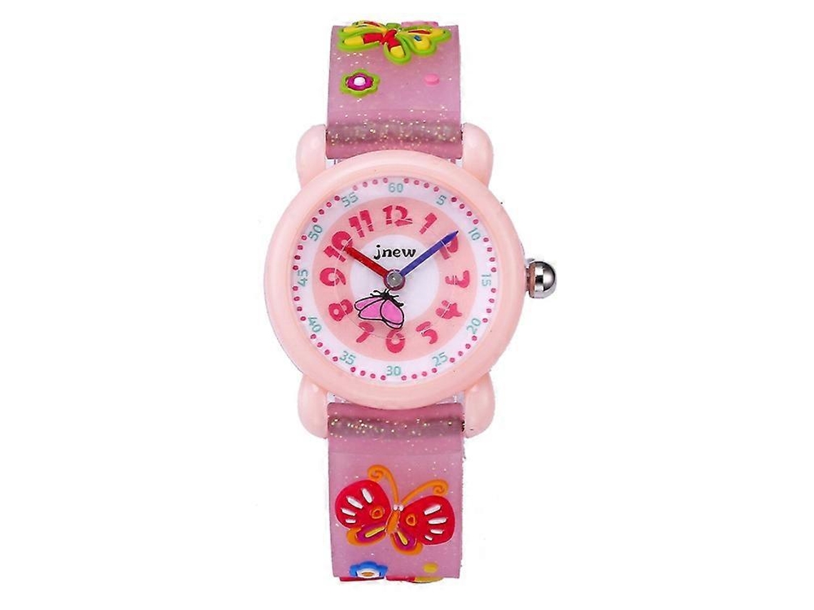 Relógio infantil de quartzo Hengrongshen Jnew A335 20082 com pulseira de silicone em formato de borboleta 3D, à prova d'água e com função de tempo cognitivo