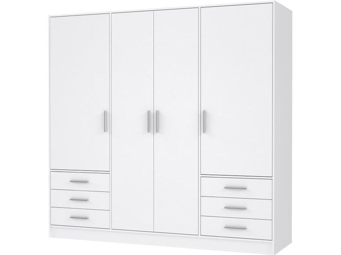 Armário com 4 portas de batente e 6 gavetas - Aglomerado - Branco mate - 206,5 x 60 x 200 cm AUCUNE