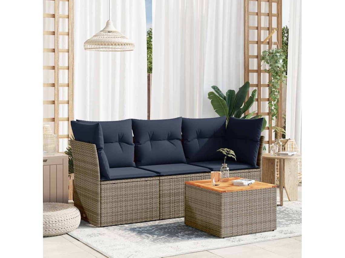 Vidaxl 4 Pcs Conjunto Sofás P/ Jardim C/ Almofadões Vime Pe Cinzento