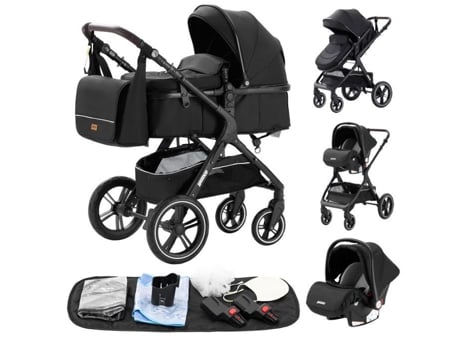 Carrinho Combinado 3 Em 1 Com Bçcinho E Assento De Carro Até 15kg Preto Yazoco