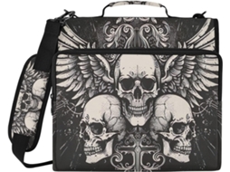 Organizador De Fichário Com Zíper E Compartimento Laptop Skulls Wings, Preto, Resistente À Água, Com 3 Argolas